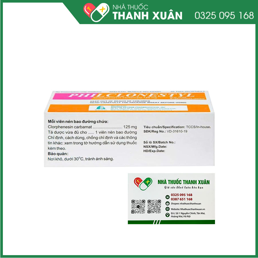 Philclonestyl giúp giảm đau do căng cứng cơ
